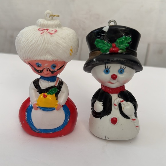Vintage 60’s - 70’s Plastic Snowman & Mrs. Clause Ornaments - Picture 1 of 9